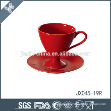 Red color coffee cup and saucer, 12pcs tea cup, set of 6 cup and saucer